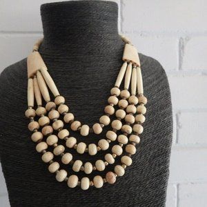 VINTAGE MONIES GERDA LYNGGAARD BUFFALO HORN TRIBAL FOUR STRAND NECKLACE